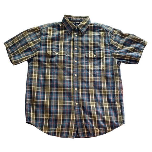 Vintage 90s GAP Shirt Men L Blue Plaid Short Sleeve Button Down Casual Cotton - Picture 7 of 8